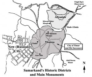 Plano del centro histórico de Samarcanda